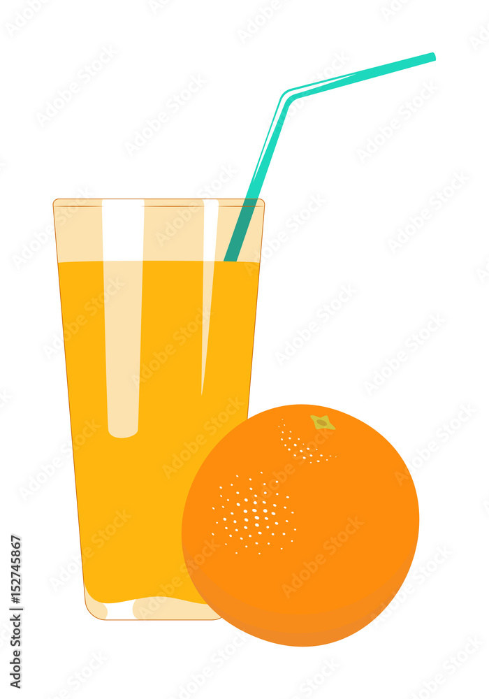 Orange juice in glass is isolated on a white background. Fruit juice vector illustration. Orange juice in glass is isolated on a white background. Fruit juice vector illustration.
