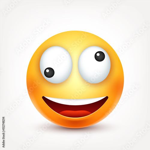 Smiley,emoticon. Yellow face with emotions. Facial expression. 3d realistic emoji. Funny cartoon character.Mood. Web icon. Vector illustration.