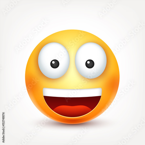 Smiley,happy emoticon. Yellow face with emotions. Facial expression. 3d realistic emoji. Funny cartoon character.Mood. Web icon. Vector illustration.