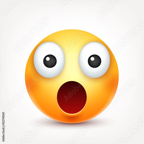 Smiley,wondering emoticon. Yellow face with emotions. Facial expression. 3d realistic emoji. Funny cartoon character.Mood. Web icon. Vector illustration.
