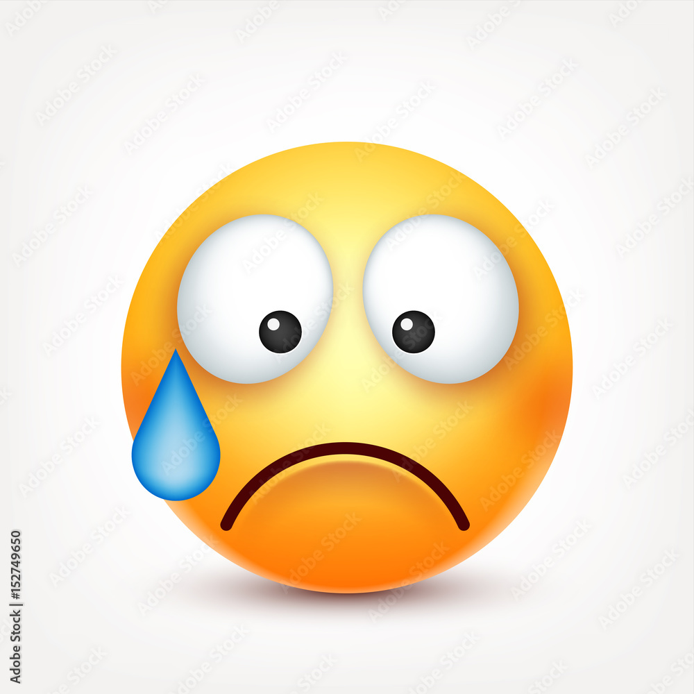 Smiley,sad emoticon with tear. Yellow face with emotions. Facial ...