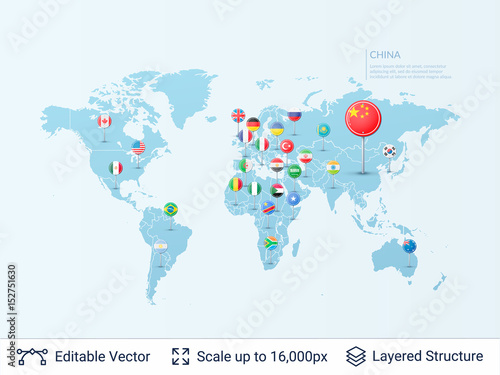 World map with flags.