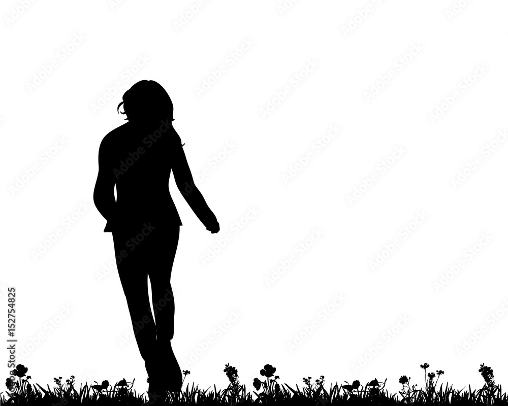 Vector, isolated, silhouette of a teenager running along the grass Vector, isolated, silhouette of a teenager running along the grass
