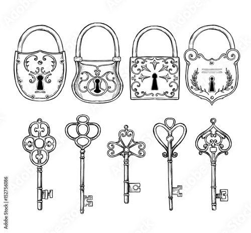 Hand Sketched Vector Illustrations - Collections Of Vintage Locks. Design  Elements With Decorative Symbols. Medieval Locks. Retro Clipart. Perfect  For Invitations, Magazins, Postcards, Prints Royalty Free SVG, Cliparts,  Vectors, and Stock Illustration.