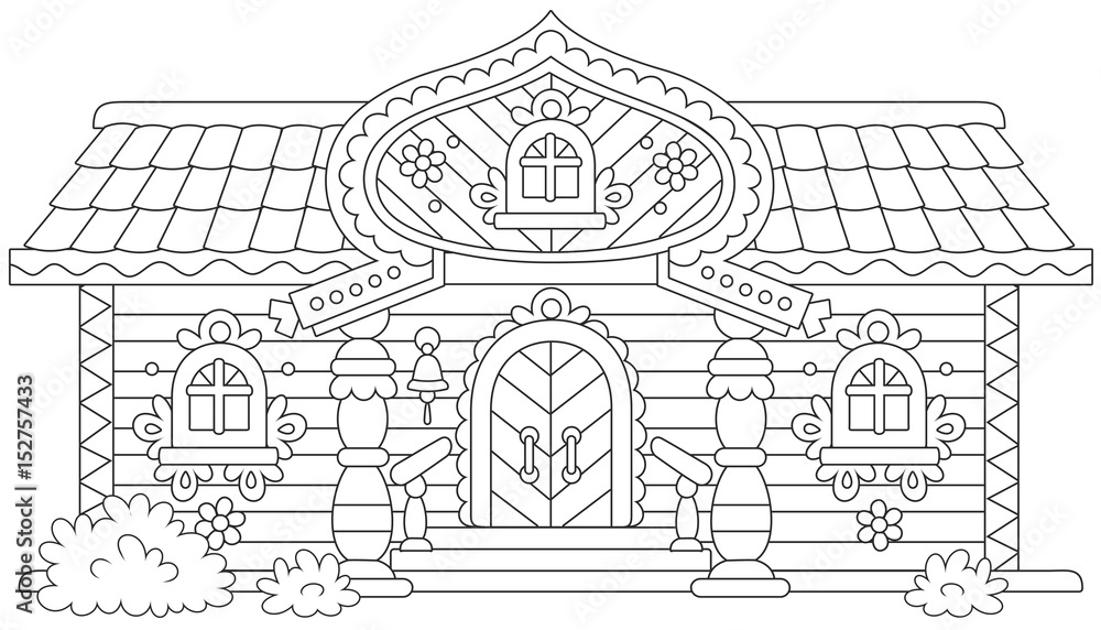 Old decorated log cabin from a fairy tale Old decorated log cabin from a fairy tale