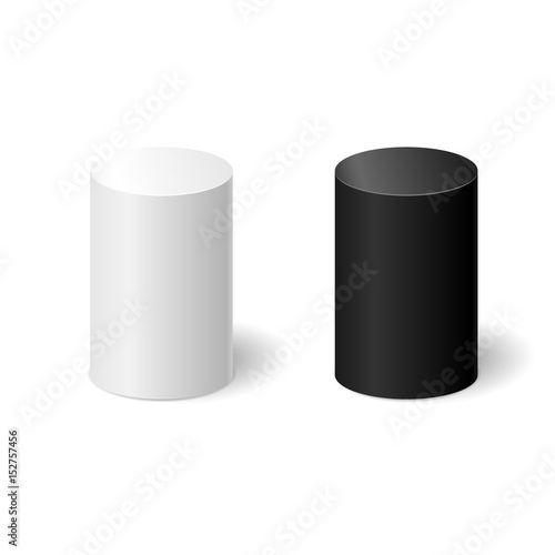 White and black 3D cylinders with a shadow. Vector illustration