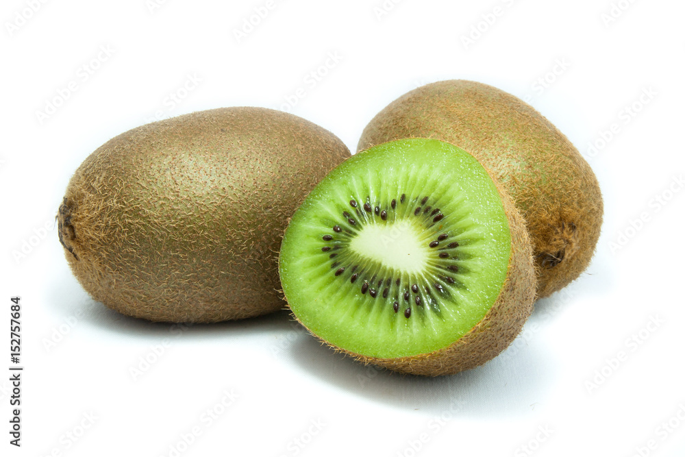 Fresh Whole kiwi fruit, sliced half, fresh pieces kiwi fruit isolated on white background Fresh Whole kiwi fruit, sliced half, fresh pieces kiwi fruit isolated on white background