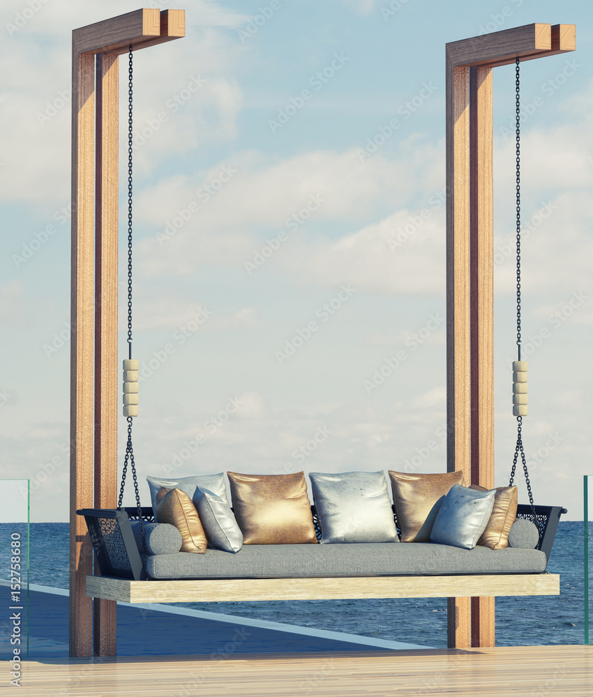 Swing sofa on the Swimming pool foto de Stock | Adobe Stock