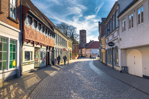 Ribe, Denmark - April 30, 2017: Old Town of Ribe