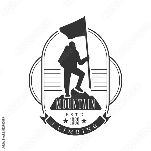 Mountain climbing logo. Mountain tourism, exploration label, climbing sport activity badge