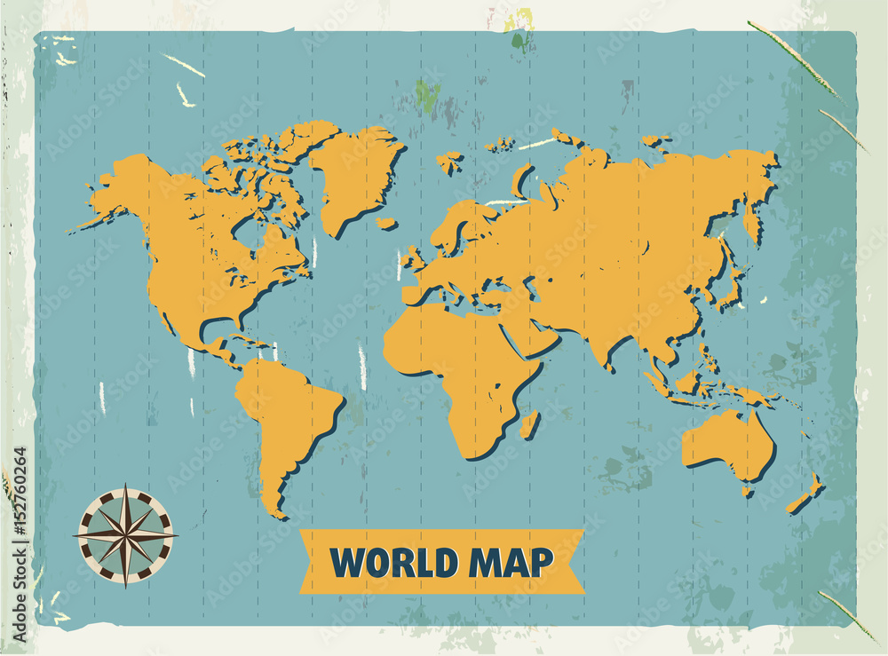 Fototapeta premium Grunge retro metal sign with world map. Vintage poster. Old fashioned design.