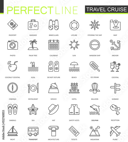 Travel cruise thin line web icons set. Outline stroke icon design.