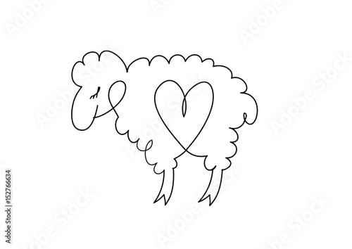 Vector drawing . Lamb with the heart inside.