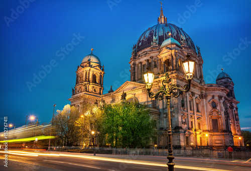 berlin cathedral illuminated at night