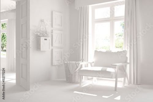 White room with armchair. Scandinavian interior design. 3D illustration © AntonSh
