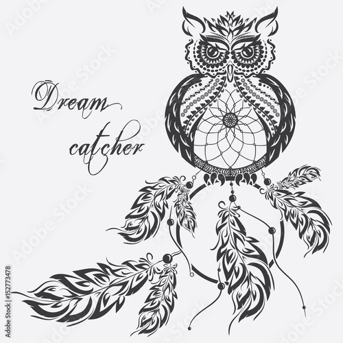 Vector dream catcher owl. White background.