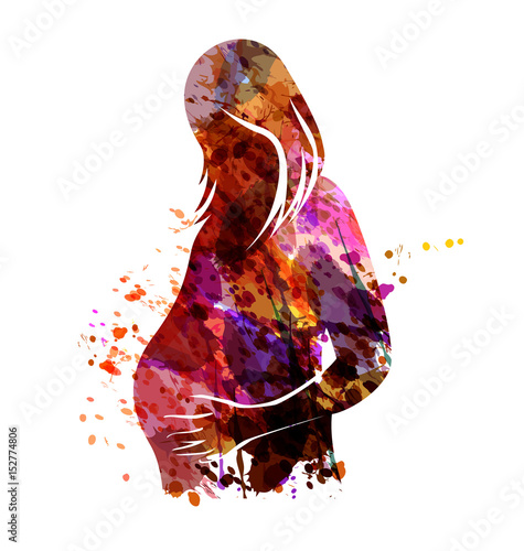Watercolor vector silhouette of a pregnant woman