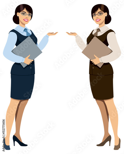 Hostess / Illustration of woman in business suite in 2 color versions.