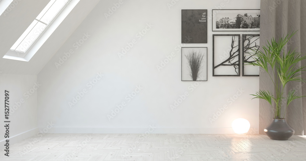 Fototapeta premium White empty room. Scandinavian interior design. 3D illustration