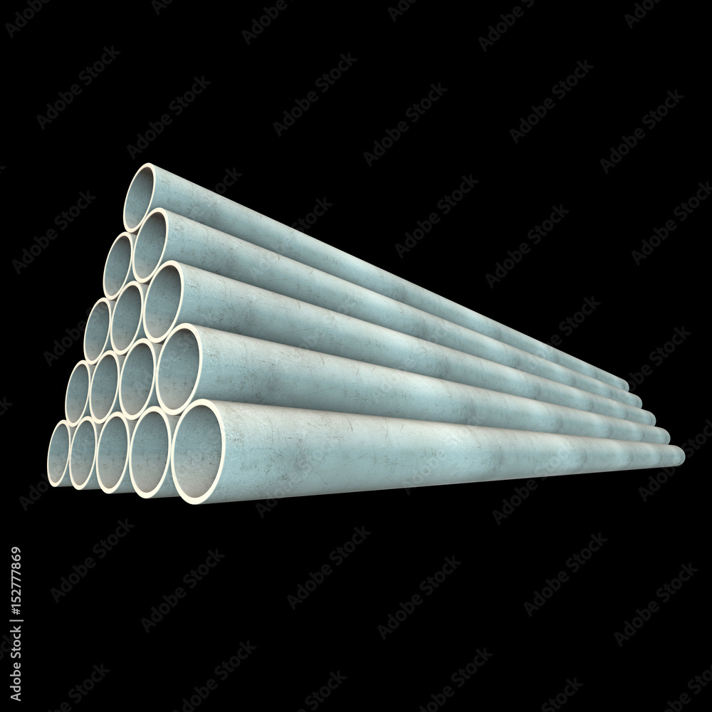 Stack of plastic pipes. 3d render on black Stack of plastic pipes. 3d render on black