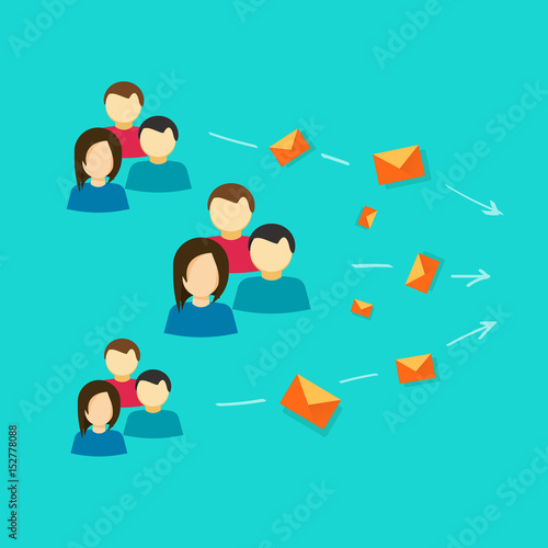 Lots of people or customers contacting via email messages vector illustration flat cartoon style, idea of social group communication, community sending e-mails, discussion