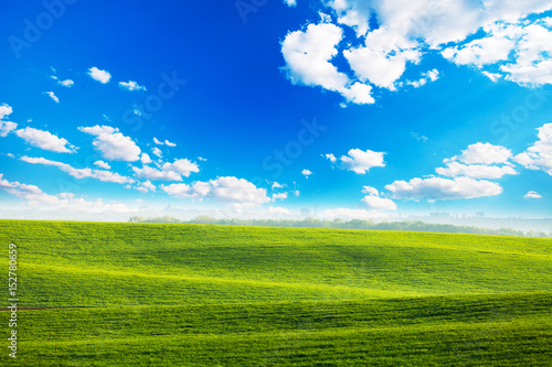 Green Field and Beautiful Sunset