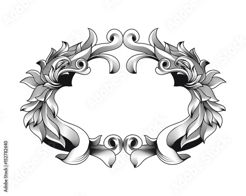 Victorian Vintage Baroque Filigree Acanthus Decorative Floral Heraldic Frame Border