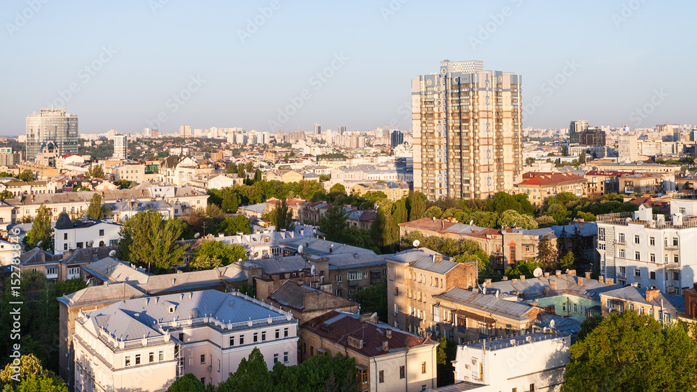 apartment houses in Kiev city in spring dawning