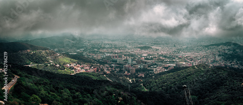 Aerial panoramic view on Barcelona town from Tibidabo mount  Spain