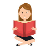 woman reading textbook character vector illustration design