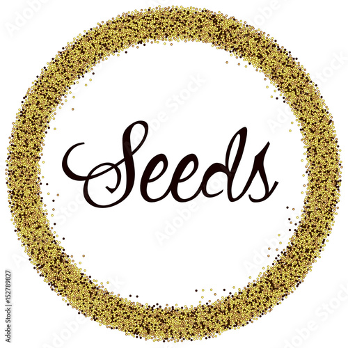 Vector illustration with round frame of seeds or beads on a white background.