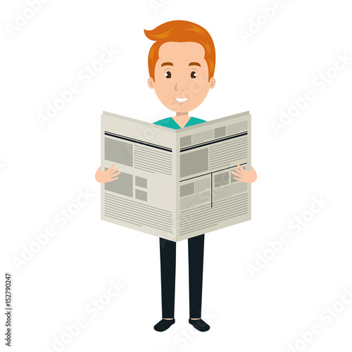 young man reading newspaper avatar character vector illustration design