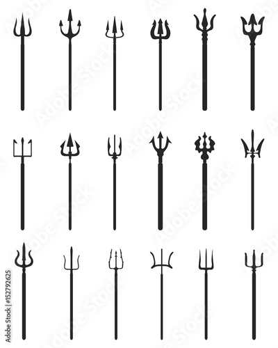 Set of trident, black silhouettes