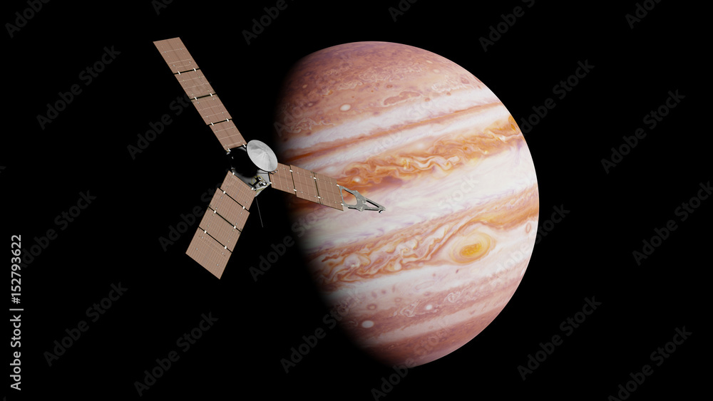 Naklejka premium Juno spacecraft in front of the planet Jupiter
