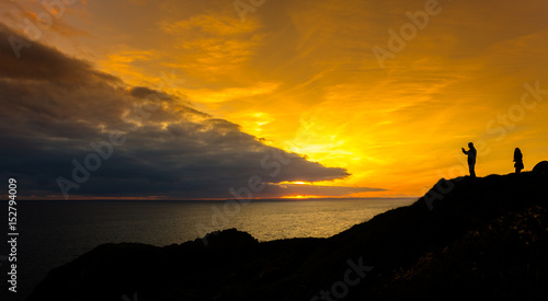 Capturing the sunset at Mullion Cove Cornwall