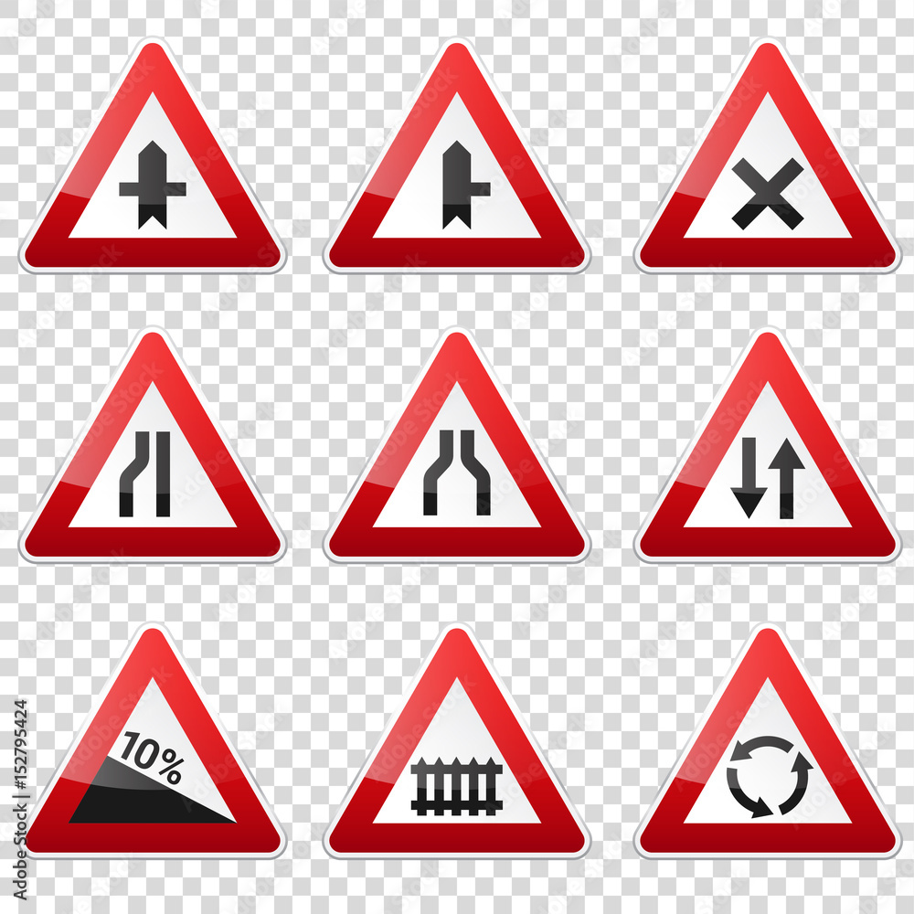 Road signs collection isolated on white background. Road traffic control.Lane usage.Stop and yield. Regulatory signs. Road signs collection isolated on white background. Road traffic control.Lane usage.Stop and yield. Regulatory signs.