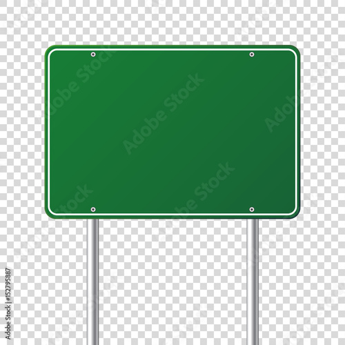 Road green traffic sign. Blank board with place for text.Mockup. Isolated information sign. Direction. Vector illustration.