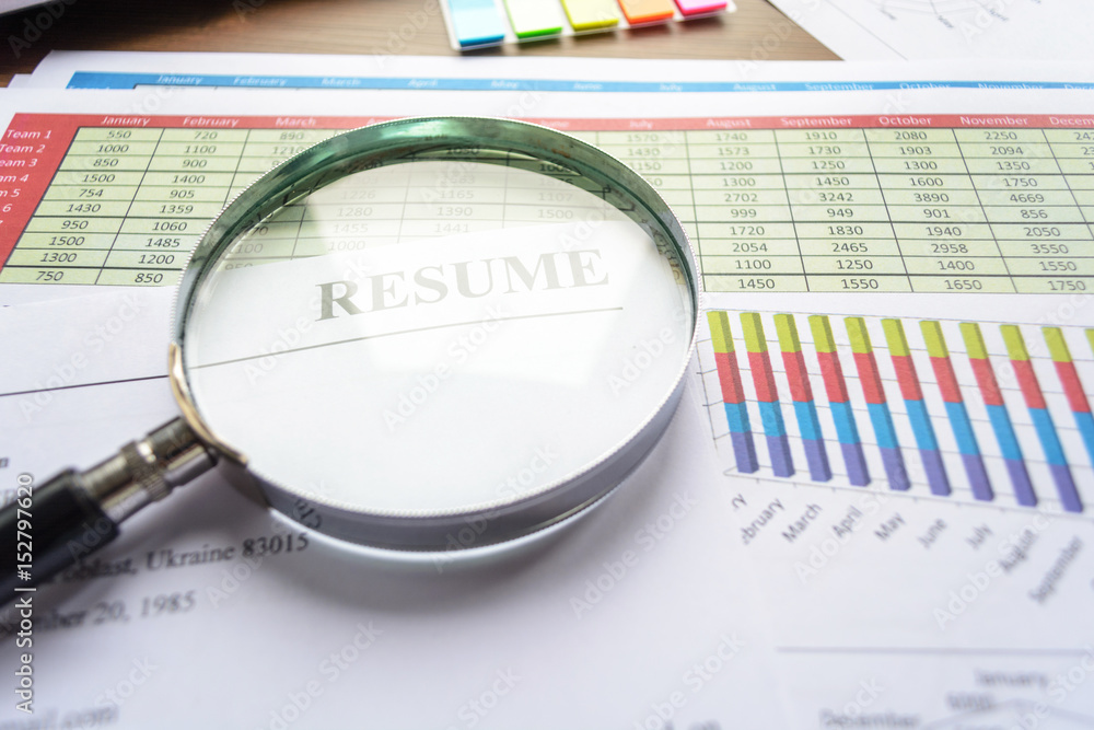 Resume on office desktop Resume on office desktop
