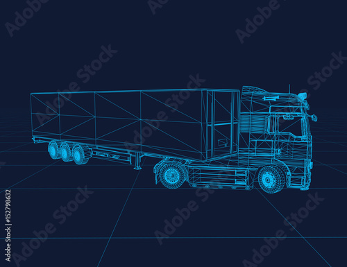 Truck wireframe, perspective 3d technology vector illustration