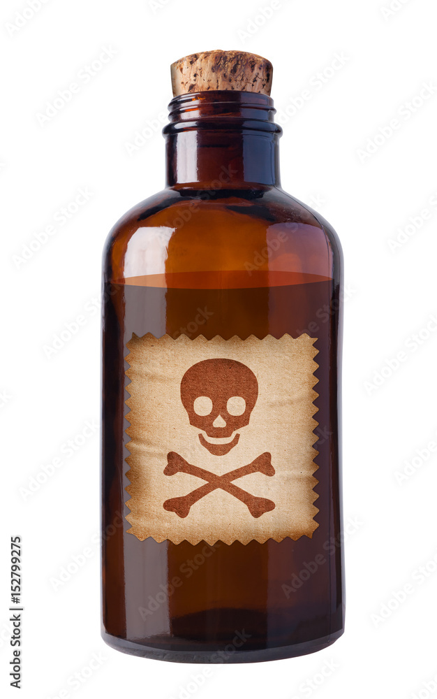Old fashioned poison bottle with label, isolated, clipping path. Old fashioned poison bottle with label, isolated, clipping path.