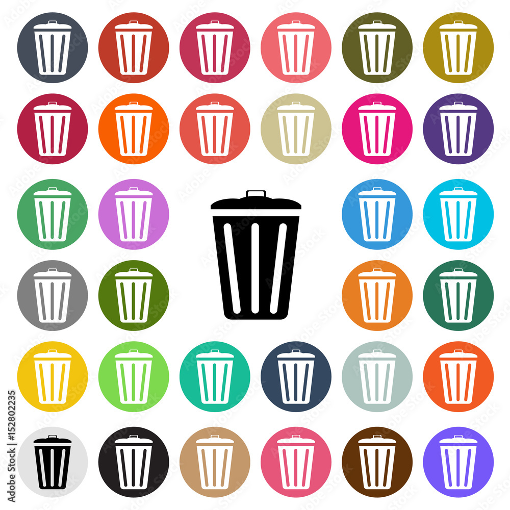 Vector modern Trash Bin flat design icon set in button Vector modern Trash Bin flat design icon set in button