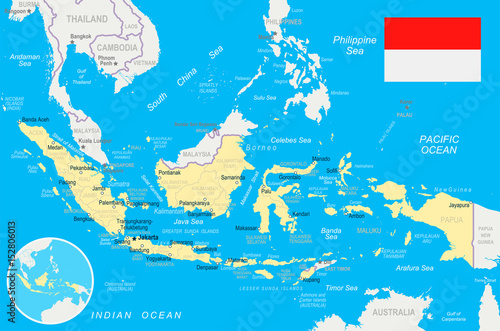 Indonesia - map and flag – illustration