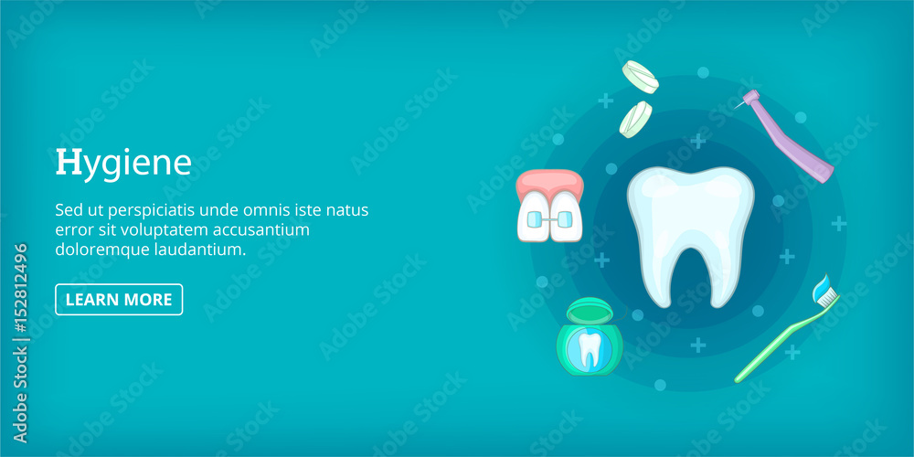 Dental hygiene banner horizontal, cartoon style