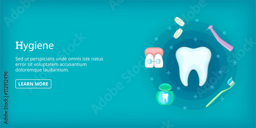 Dental hygiene banner horizontal, cartoon style