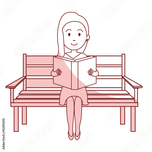 woman reading book in park chair vector illustration design