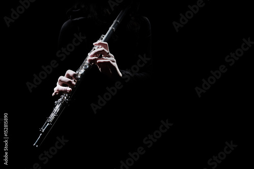 Flute instrument Flutist hands playing flute music