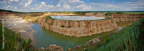 Panorama of limestone quarry with a pond in Lipetsk Region