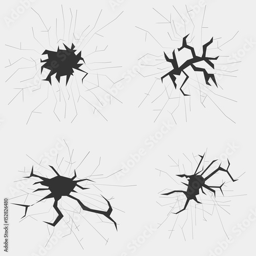 Shattered glass with cracks