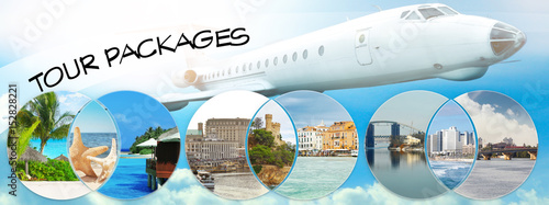 Tour packages concept. Collage for travel theme