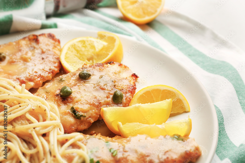 Delicious Italian chicken piccata on plate Delicious Italian chicken piccata on plate